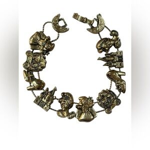 CINDERELLA - Charming Vintage Brass Cinderella Charm Bracelet 7”L